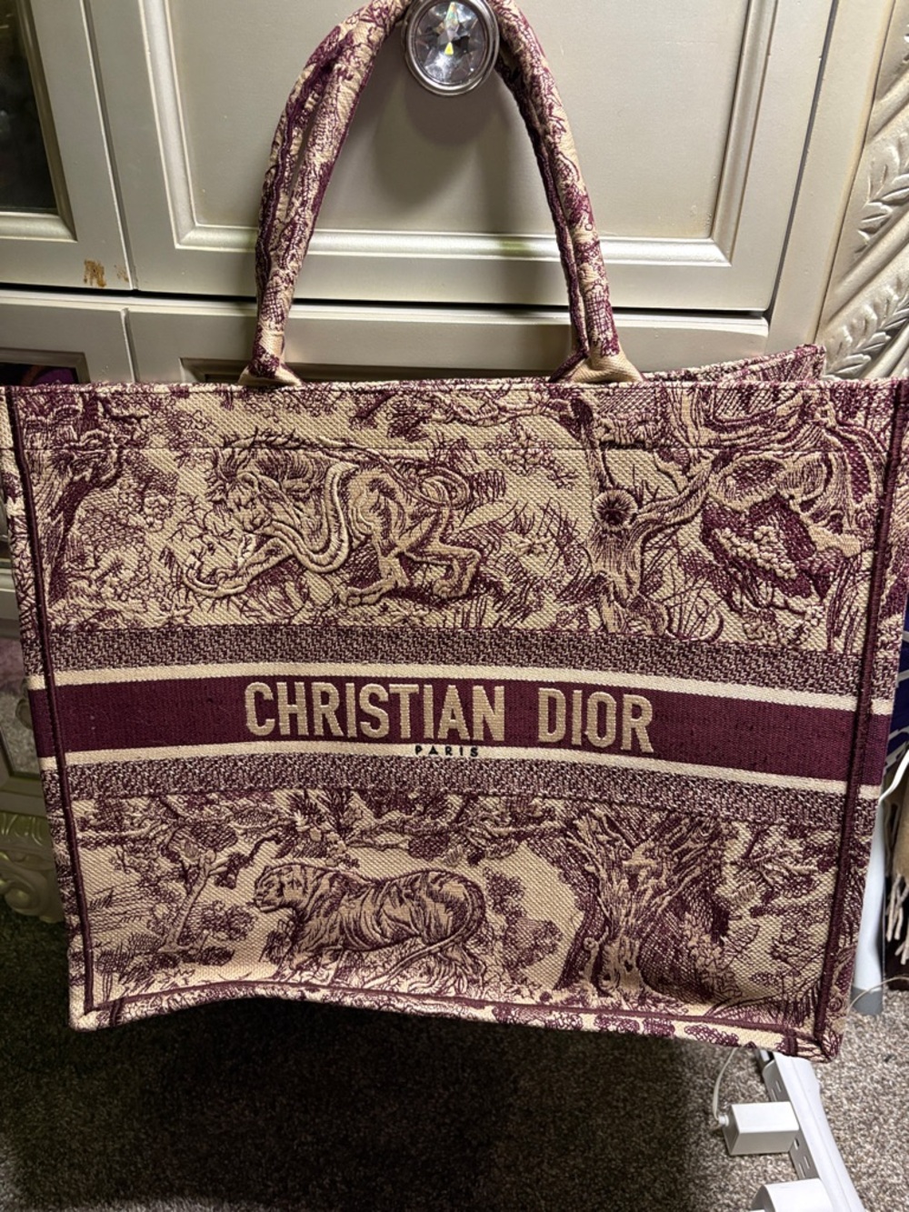 Dior Toile de Jouy Burgundy(not brown) & Cream Canvas BookTote